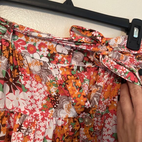 Vintage Apple Bottom Floral Mini Skirt Y2K Boho Ruffle Hem Tie Waist- Small - Picture 6 of 10